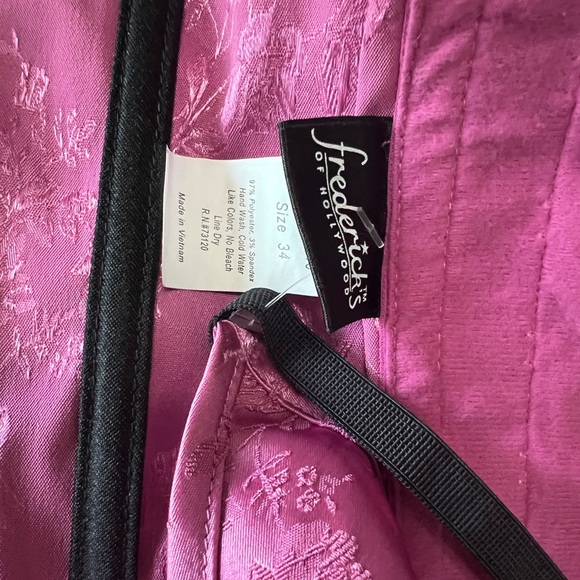 FREDRICKS OF HOLLYWOOD Pink Brocade Black Bra Bustier Corset - Picture 5 of 6